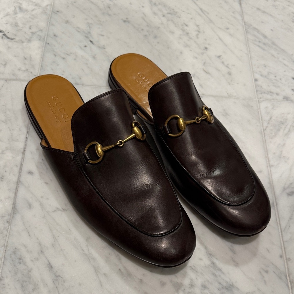 Gucci Men's Dark Brown Leather Slip-On Loafers